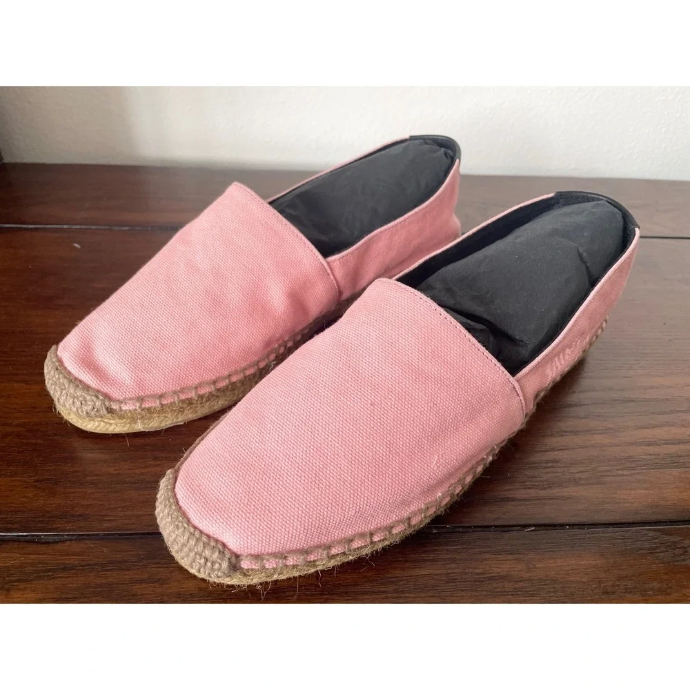 Saint Laurent Women's Pink Canvas Embroidered Flats Loafers Shoes, sz 36.5‎